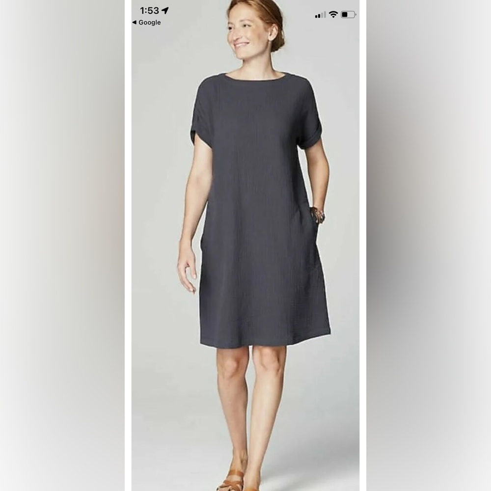 J.jill Pure Jill‎ crinkled cotton boatneck dress. NWT. Retail 99. Organic cotton